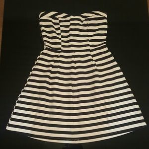 Strapless black and white striped dress